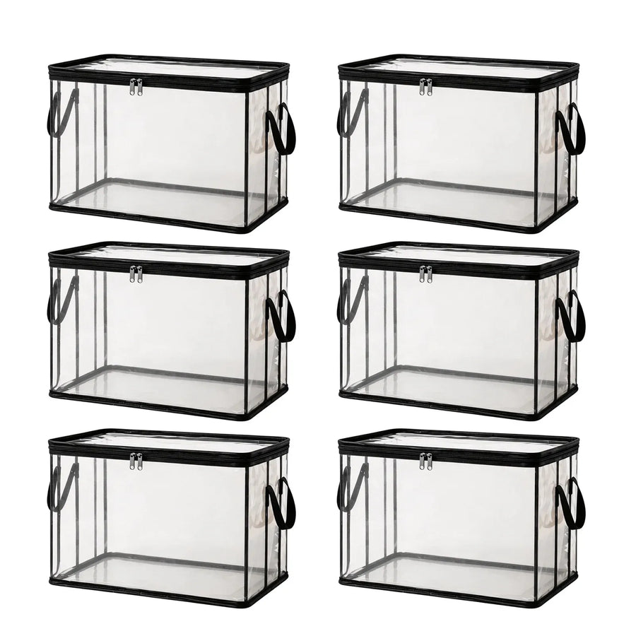 6 Pcs Extra Large Clear Storage Bags With Zipper Handles, Thick Foldable Plastic Bins for Clothes Blankets Toys Moving