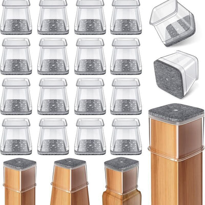 16 Pcs Square Silicone Chair Leg Protectors, Transparent Silicone Floor Protectors for Hardwood and Tile Floors, for Chair Legs with Felt, 32-40 mm