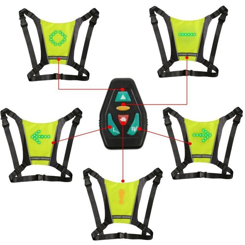 LED Turn Signal Vest, LED Reflective Vest with Direction Indicator, Remote Control, Turn Signals, USB Rechargeable, Easy Installation for Bicycle
