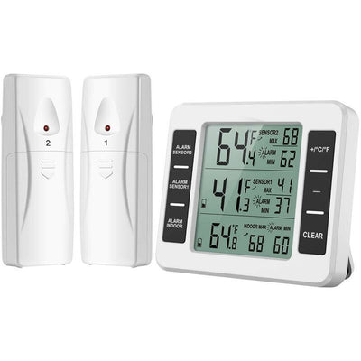 Amir Refrigerator Thermometer, Wireless Indoor Outdoor Thermometer, Temperature Sensor with Audible Alarm, Temperature Gauge for Freezer, Kitchen