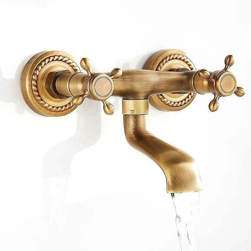 Vintage Copper Wall-Mounted Faucet, Antique Rotating Kitchen Sink with 180 Degree Rotation and Hot and Cold Water