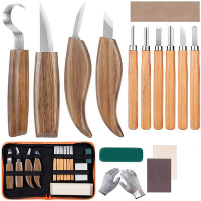 15 Pcs Wood Chisel Tool Kit, DIY Carving Tools with Cut-Resistant Gloves, Carving Knife for Sculptors, Carpenters, Hobbyists, Adults