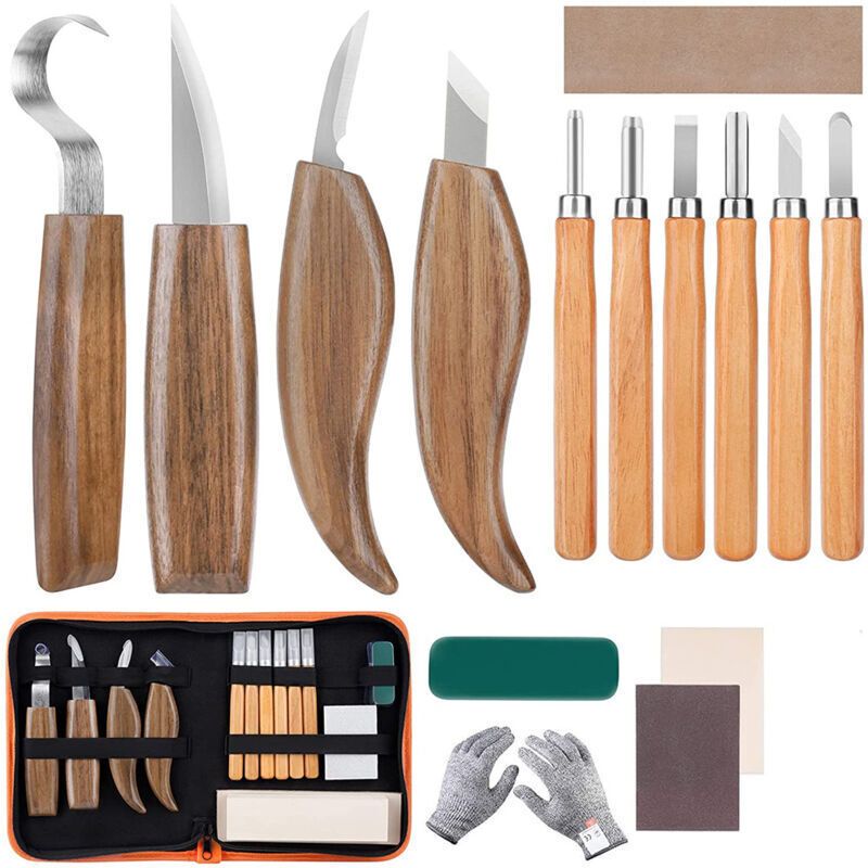 15 Pcs Wood Chisel Tool Kit, DIY Carving Tools with Cut-Resistant Gloves, Carving Knife for Sculptors, Carpenters, Hobbyists, Adults