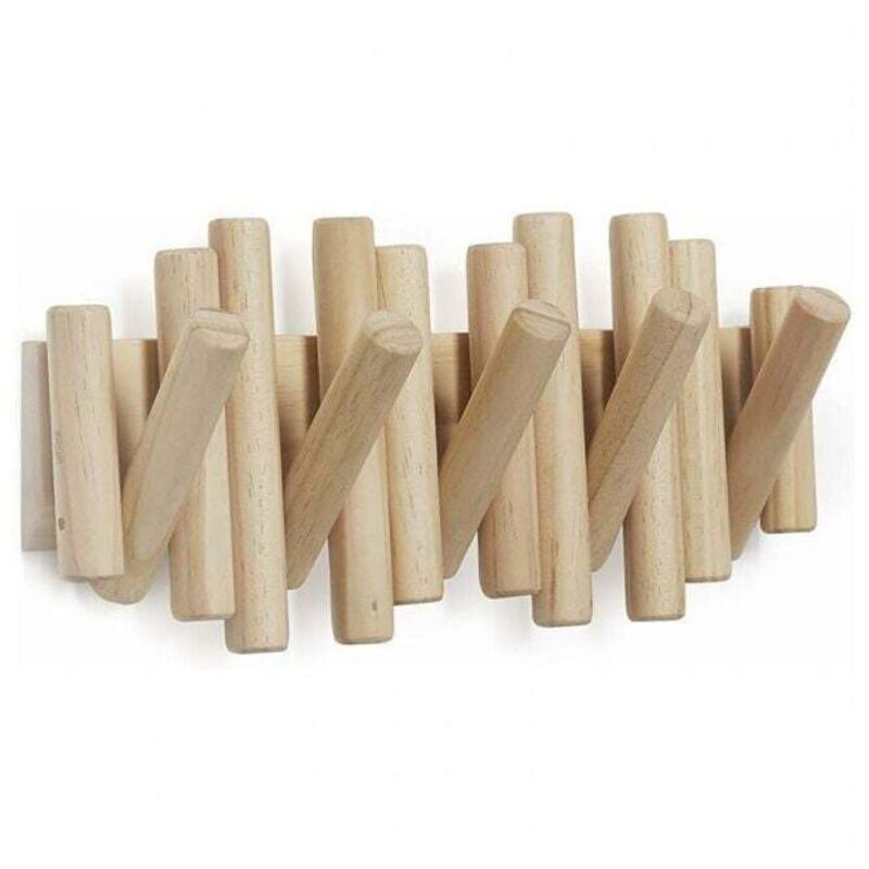 Wall-Mounted Coat Rack with 5 Hooks, Made of Natural Wood, 37.1 x 16.5 x 4.4 cm