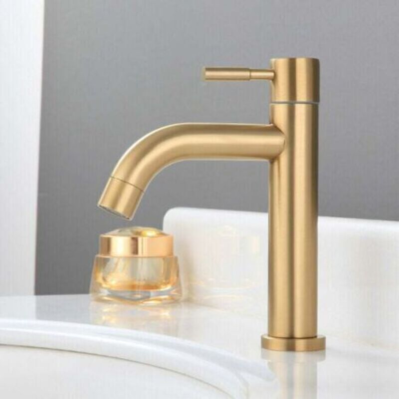 Single Cold Basin Faucet Stainless Steel Bathroom Countertop Sink Faucet 4 Point Interface PVD Basin Faucet