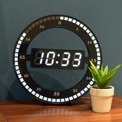 Silent LED Digital Table Clock, Black Electronic Wall Clock, Round Desk Clock, for Bedroom, Living Room and Office, 30 cm