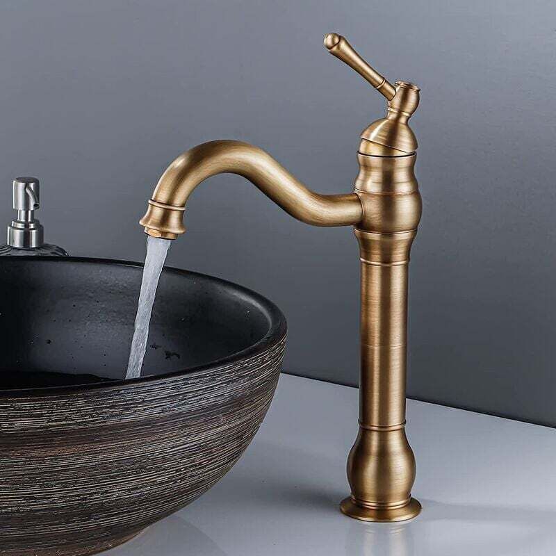 Retro Basin Faucet 360 Degree Swivel Single Lever Bathroom Mixer Tap High Spout Hot and Cold Water Available Bronze