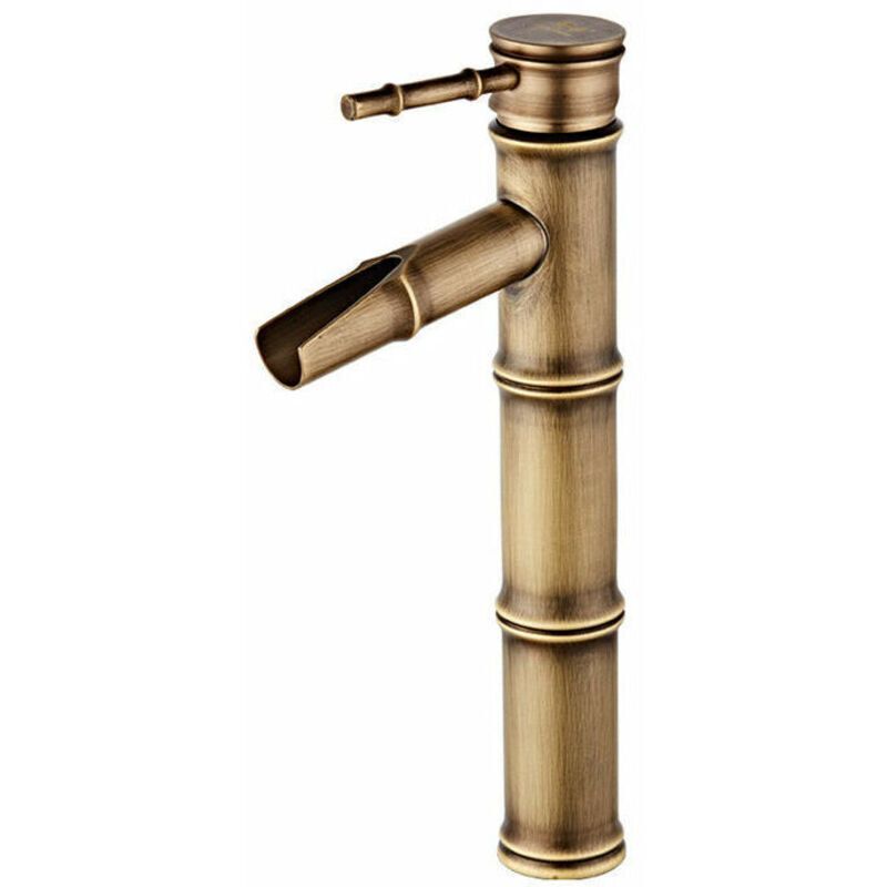 High Bamboo Faucet, Waterfall Basin Mixer Tap, Single Hole Hot and Cold Water Available, Bronze Bathroom Faucet, 3 Joints Break Mouth, 30 x 81 x 20 mm