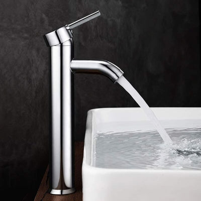 Bathroom Sink Faucet, High Arc Bathroom Sink Mixer Tap, Adjustable Hot and Cold Mixer Tap, Chrome Plated Brass, Silver Grey