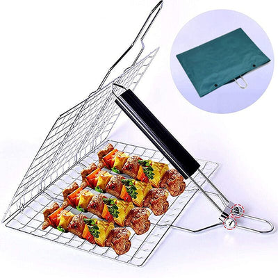 Grilling Basket, Stainless Steel Barbecue Basket, Barbecue Grill Basket, Foldable Stainless Steel Fish Basket with Removable Handle for Fish, Steak