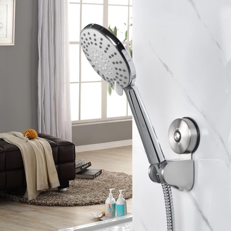 Shower Head Holder, Stainless Steel Suction Cup Shower Holder No Drilling Wall Mount Adjustable Shower Head Holder for Bathroom Suction Cup Shower