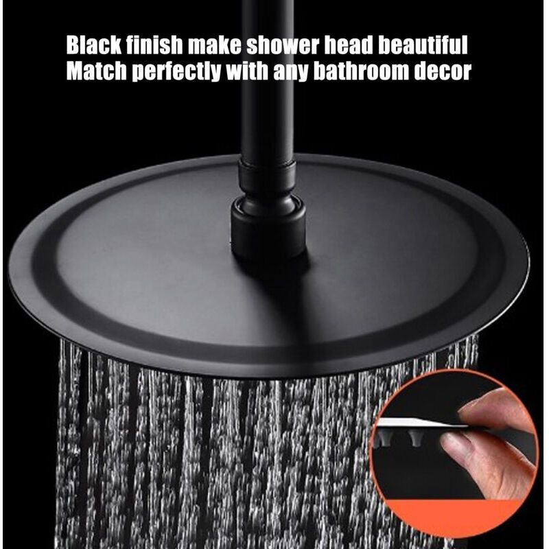 Ultra Thin Rainfall Shower Head, Fixed Rainfall Waterfall, Black Stainless Steel Round Shower Head, 8 Inch