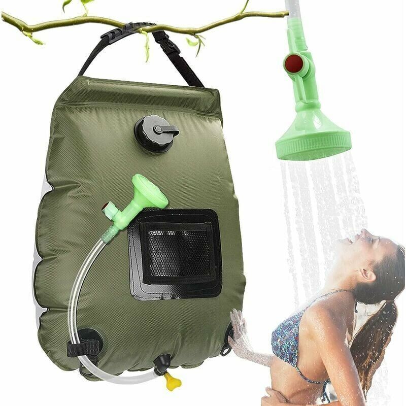 Solar Camping Shower Bag, Solar Portable Shower Bag, Outdoor Foldable Water Bag with Switchable Shower Head Solar Water Heater for Hiking, 20 L