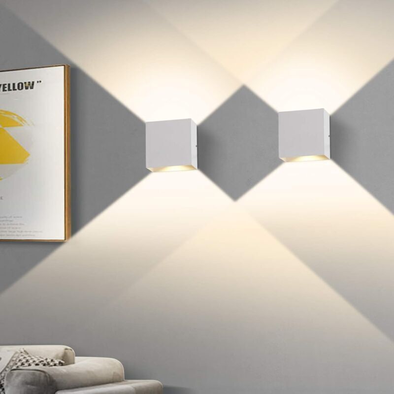 2 Pcs Indoor Wall Light, Bedroom Wall Light 6W 3000K, LED Square Wall Light, White Wall Lamp Used in Living Room, Bathroom, Kitchen, Dining Room