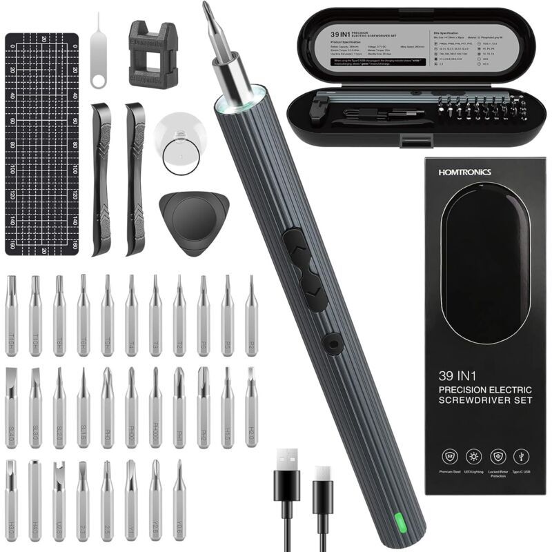 Mini Precision Electric Screwdriver, 0.45-0.65 4N M Torque, Cordless, Electric Precision Screwdriver, 39 in 1 Rechargeable Precision Screwdriver