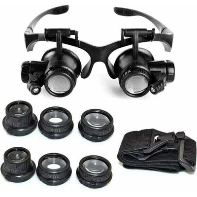 Headband Magnifier Head-Mounted Magnifying Glasses LED Light 10X, 15X, 20X and 25X Magnifications