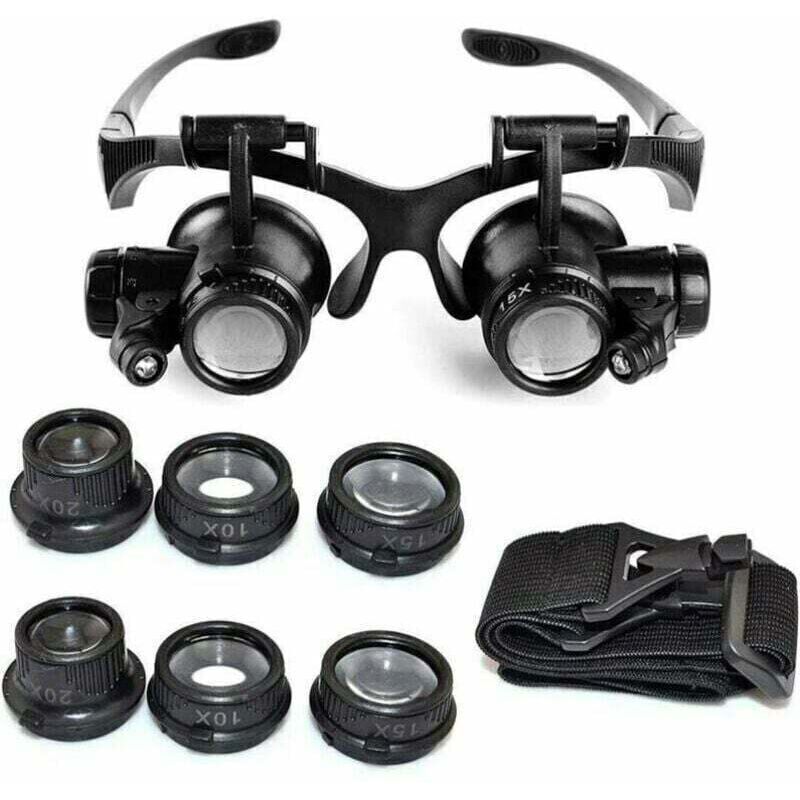 Headband Magnifier Head-Mounted Magnifying Glasses LED Light 10X, 15X, 20X and 25X Magnifications