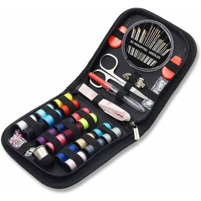 Mini Sewing Kit with 52 Sewing Supplies, 18 Thread Spools with Black Sewing Box for Beginners Kids Travelers Sewing Machine Adults Girls, Small