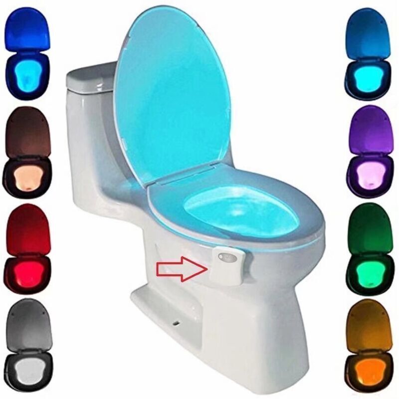 Toilet Light, LED Night Light for Toilet Bathroom PIR Sensor Detector 8 Color Changing Lighting, Only Activates in the Dark