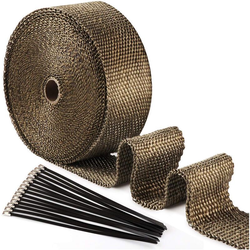 Titanium Magma Heat Insulation Tape, 10 Black Stainless Steel Cable Ties for Motorcycle Exhaust Header Pipe Heat Insulation Tape, 15 m x 50 mm