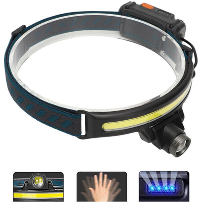 Outdoor COB LED Headlamp Rechargeable Type-C Headlight for Fishing Cycling Running, Variable Focal Length