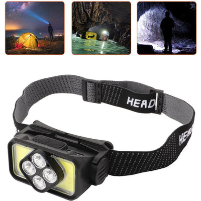 COB Headlamp USB Rechargeable LED Headlamp IPX4 Waterproof Head Lamp with Motion Sensor for Outdoor Fishing Camping