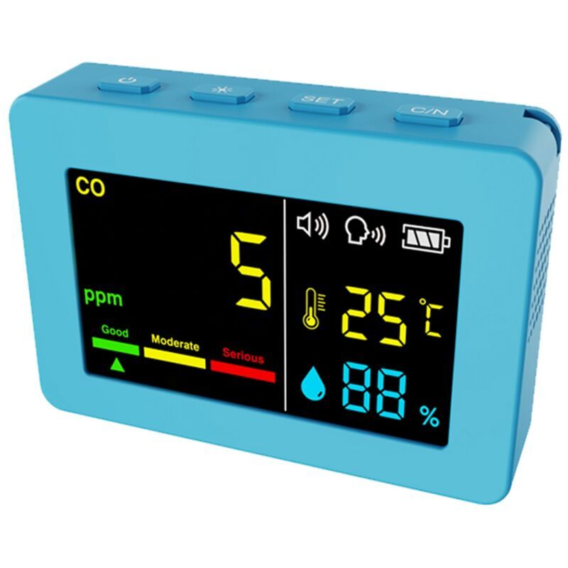 3-in-1 Portable Air Quality Meter, CO, Temperature and Humidity, Color Screen, Carbon Monoxide Detector with Voice Alarm and Battery Display