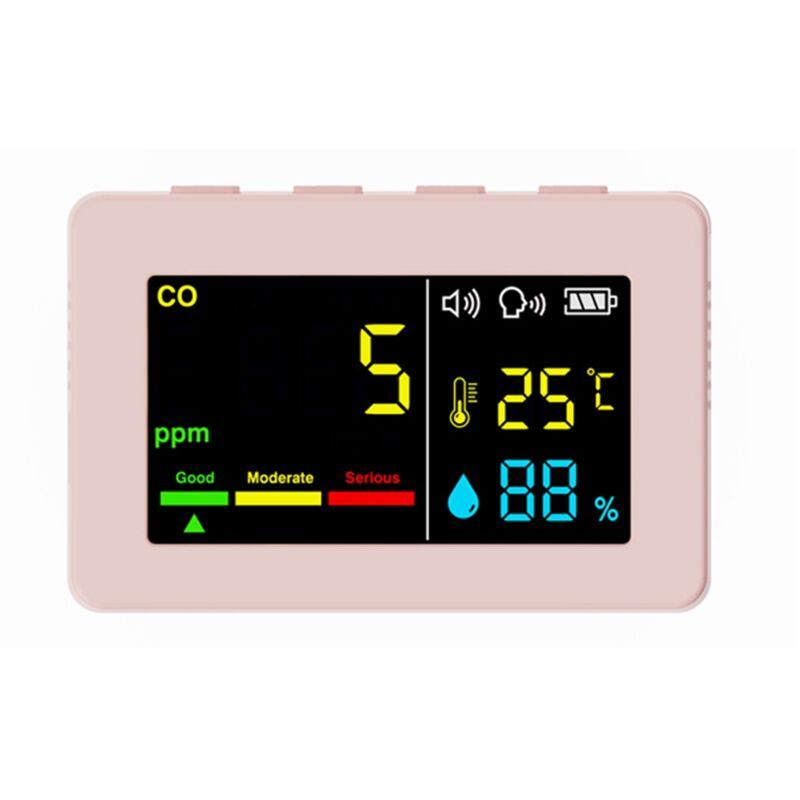 3-in-1 Portable Air Quality Meter, CO, Temperature and Humidity, Color Screen, Carbon Monoxide Detector with Voice Alarm and Battery Display