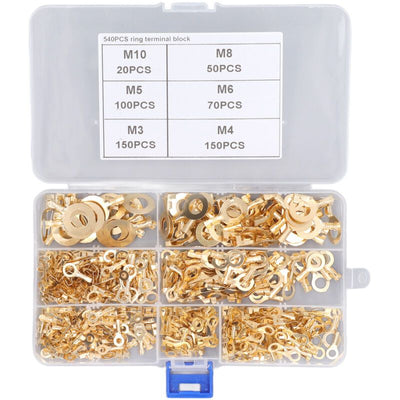 540 Pcs Gold Brass Ring Terminal M3 M4 M5 M6 M8 M10 O Shape Terminal Wire Connector