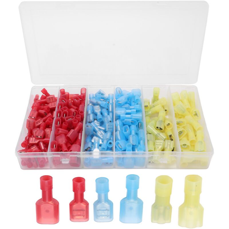 200 Pcs Cold Pressed Ring Terminal Connector Kit Female Male Copper Nylon Automotive Wiring Terminals