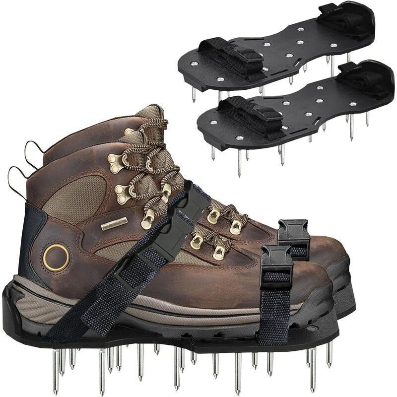 1 Pair Lawn Aerator, Lawn Scarifier Scarifier Spiked Shoes with Adjustable Straps, Universal Indoor and Outdoor, Black