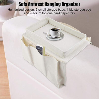Sofa Chair Armrest Organizer, Non-Slip Armrest Organizer for Phone, Book, Magazines, TV Remote Control, Beige