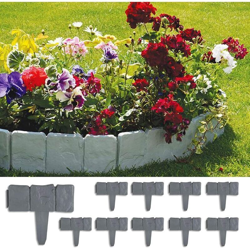 20 Pcs Garden Edging Lawn Edging Stone Effect Fence Lawn Edge Grey Decorative Garden Edging, 5 m