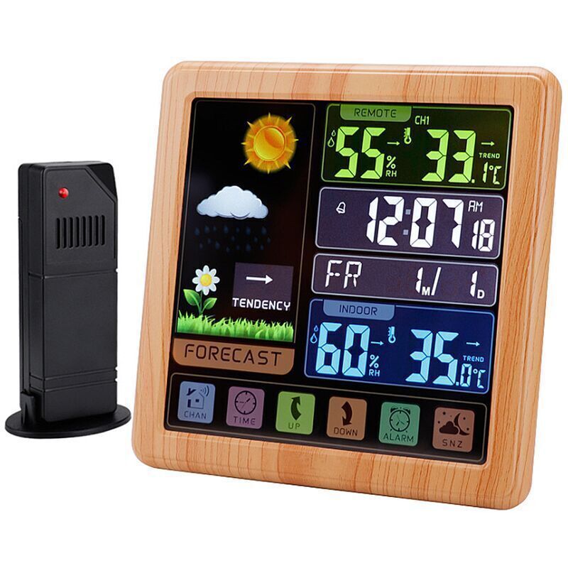 Wireless Weather Clock, Multifunctional Color Screen Clock, Home Touchscreen Thermometer and Hygrometer Alarm Clock