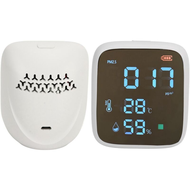 Indoor PM2.5 Air Quality Monitor, Mini Portable Smart Sensor, Temperature and Humidity Tester with Built-in Alarm