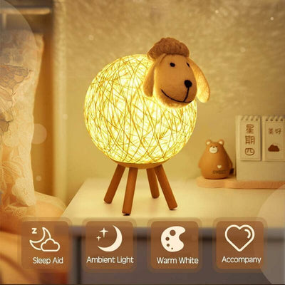LED Night Light, Sheep Rattan Bedside Lamp, Children Night Light Projector, LED Night Lamp for Bedroom, Baby Room, Living Room, Gift, 110 cm