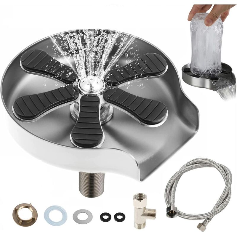 Glass Rinser for Kitchen Sink, Stainless Steel Glass Rinser, Water Bottle and Coffee Cup Cleaner, Glass Cleaning Tool for Home, Restaurant and Bar