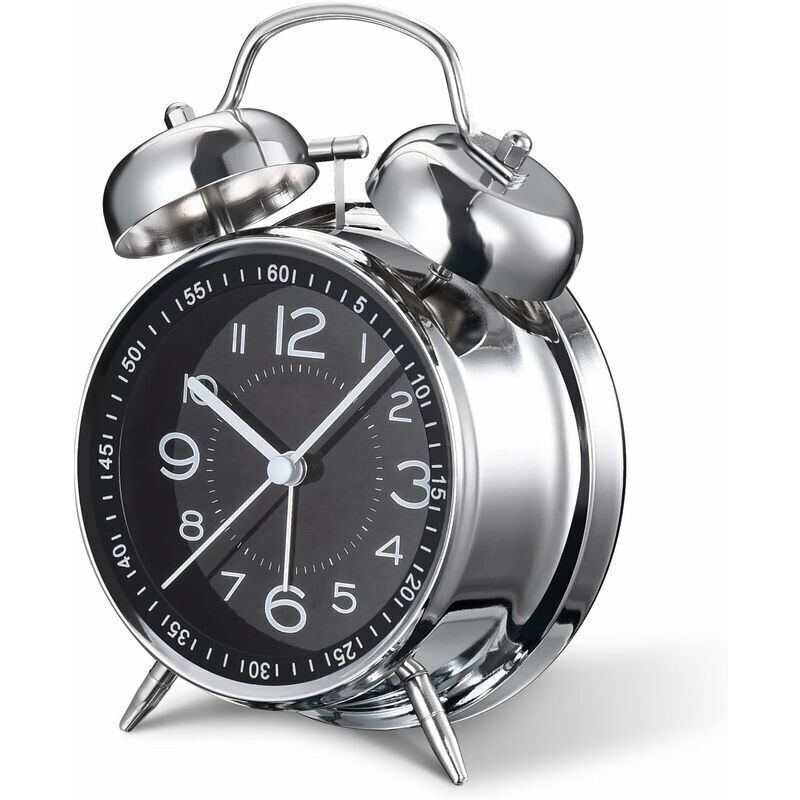 Loud Alarm Clock for Adults Heavy Sleepers, Silent Quartz with Backlight, Twin Bell, Grey, 4 Inch