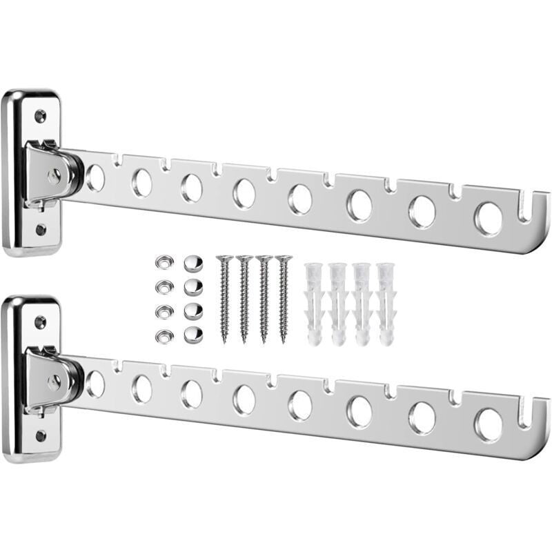 2 Pack Stainless Steel Folding Wall Mounted Clothes Drying Racks, Wall Mounted Foldable Clothes Hanger with Screws and Plugs for Bedroom Living Room