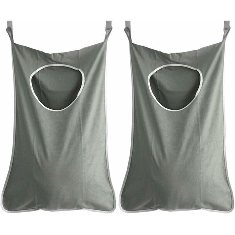 2 Pcs Hanging Laundry Basket Laundry Bag Holder Laundry Collector Bag Organizer for Bedroom Bathroom, Dark Grey