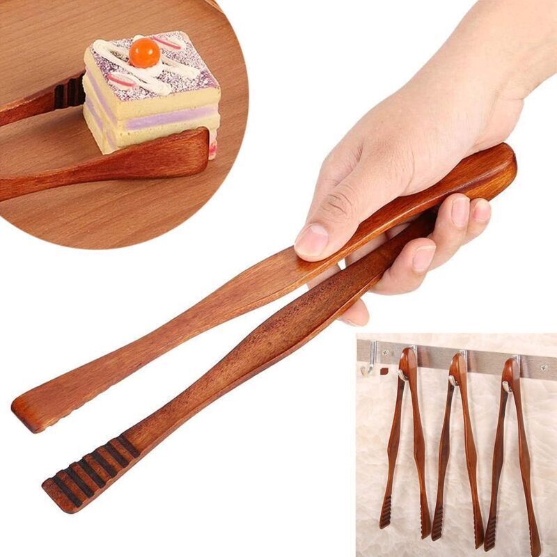 Bamboo Toaster Tongs Bamboo Tea Tongs Wooden Grill Clips Wood Tongs Bread Gadgets Handmade Wood Kitchen Tongs for Kitchen Camping Grill, 26.5 cm