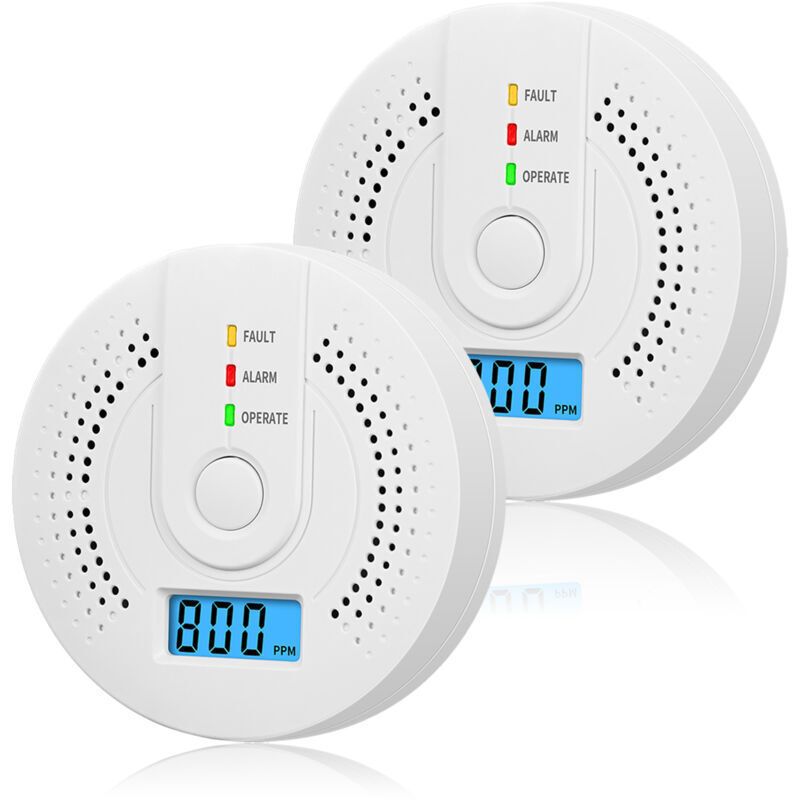 2 Pack Carbon Monoxide Detector Battery Operated with Digital LCD Display for Home Kitchen Restaurant Hotel Office, Batteries Not Included