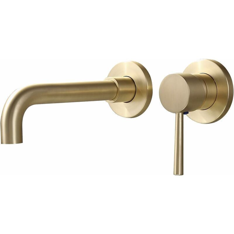 Gold Basin Mixer Tap Solid Brass Wall Mounted Bathroom Sink Faucet Brushed Brass Swivel Spout Basin Mixer Tap