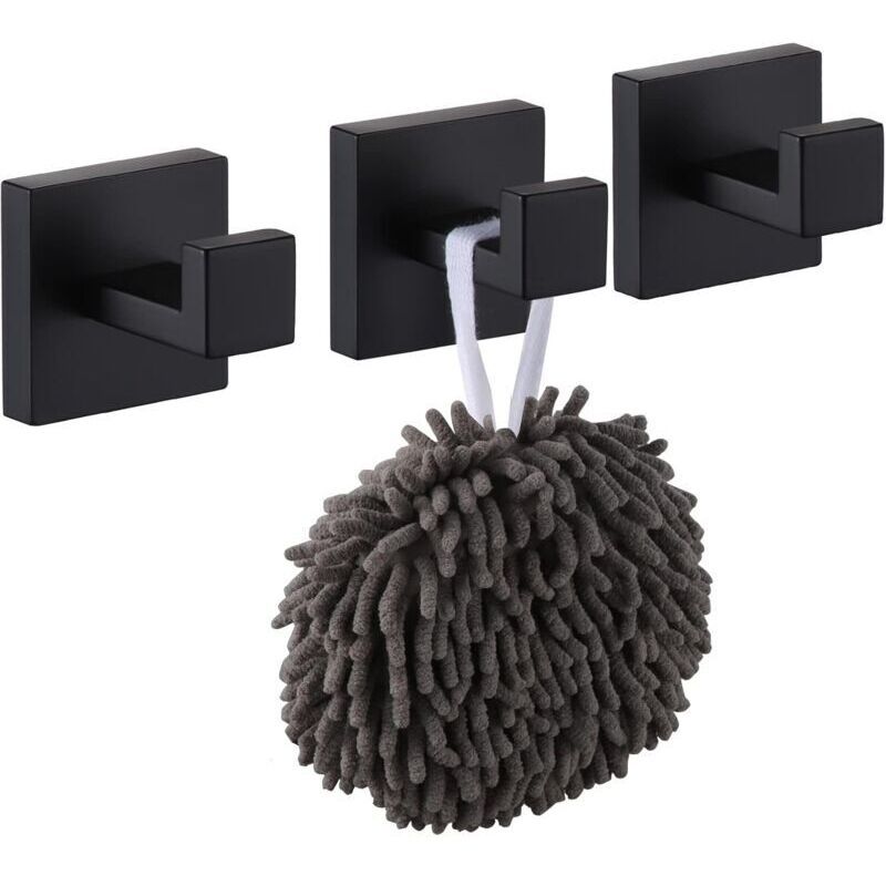 3 Pack Robe and Towel Hooks, Stainless Steel Home Hooks and Coat Hooks Bathroom Hardware Wall Mounted, Matte Black