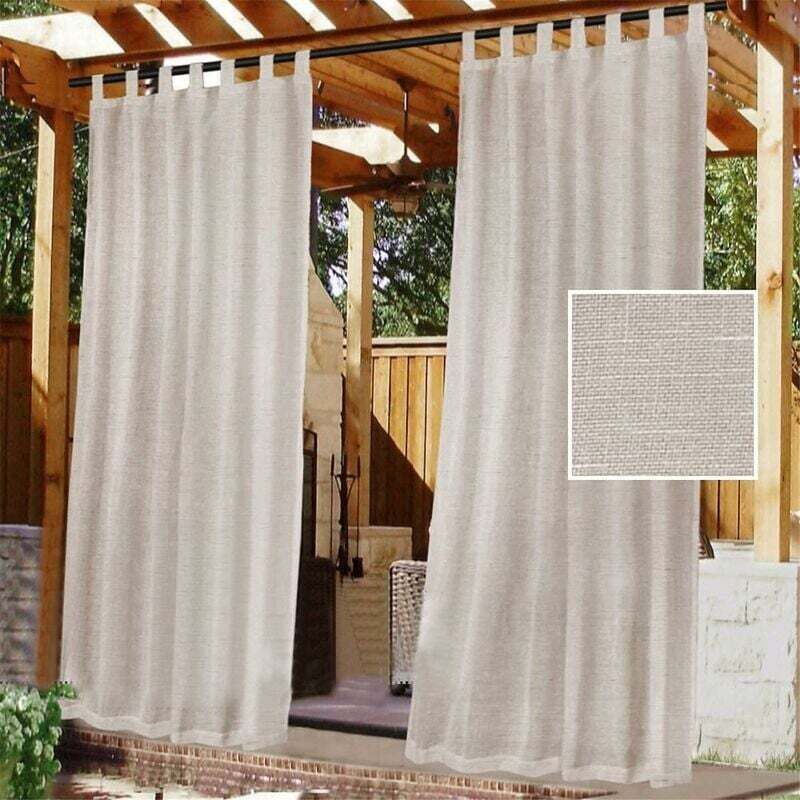 2 Pcs Outdoor Curtain, Patio Curtain, Detachable Sticky Tab Top for Easy and Non-Slip Hanging, Waterproof Outdoor Decking, Natural, 132 x 213 cm