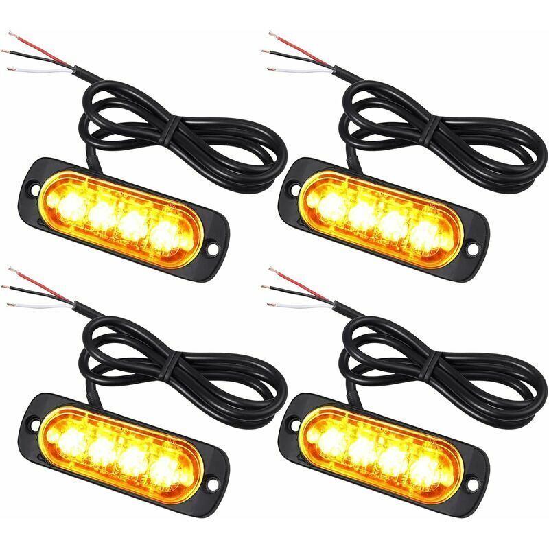 4 Pcs 4 LED Penetration Lights 12 24V Orange LED Rotating Beacon Flashing Lights Emergency Alarm Indicator Strobe Turn Signals Car Ipx-4 for Van