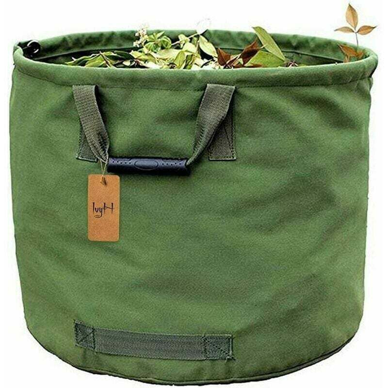 Extra-Strong Gardening Bag with Handles, Green Leaf Collection Bag with Military Canvas, H 45.7 cm, D 55.8 cm, 125 L