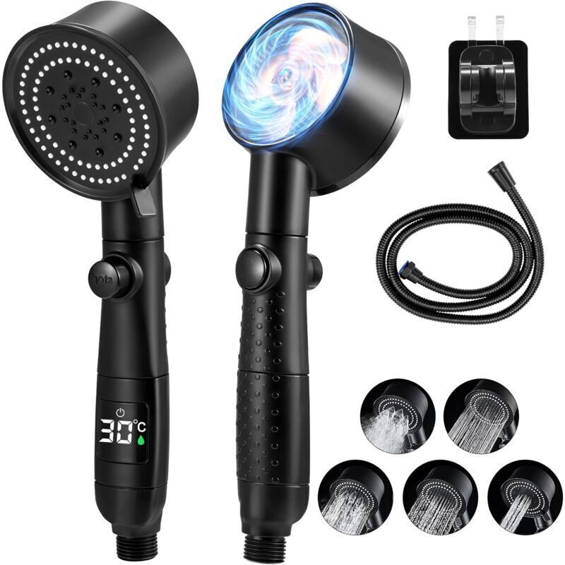 High Pressure Shower Head, Bathroom Shower Head with 5 Adjustable Modes, Anti-Limescale Massaging Shower Head with Water Stop