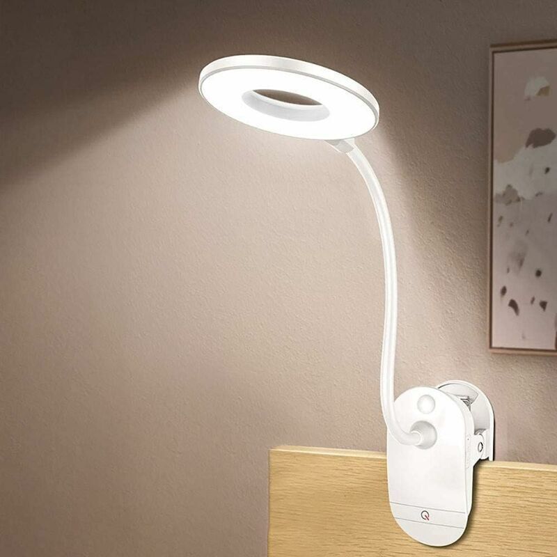 Battery-Powered Clip-on Reading Light for Bed, with 3 Brightness Levels, Rechargeable Via USB