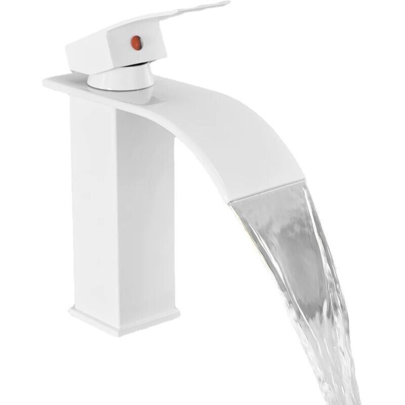 Modern Faucet for Bathroom and Kitchen, Waterfall Effect, Elegant Design Basin Faucet, Hot and Cold Water Mixer Tap Available, White